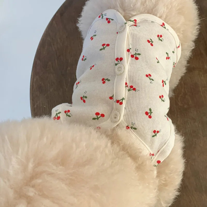 Spring and Summer Fresh Cherry Strap Cute Buckle Strap Teddy Bears Dog Small Puppy Two Legged Clothes Cat Tank Top Pet Clothes