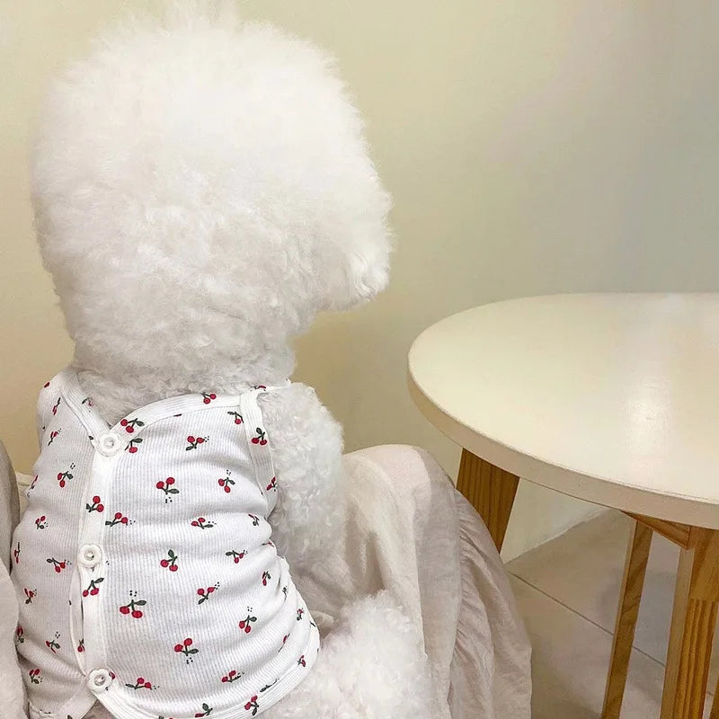 Spring and Summer Fresh Cherry Strap Cute Buckle Strap Teddy Bears Dog Small Puppy Two Legged Clothes Cat Tank Top Pet Clothes